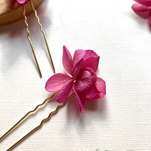 Bun stick Pins Hair clip in preserved flowers wedding accessoriesCAPUCINE fuschia pink 3 units image 2