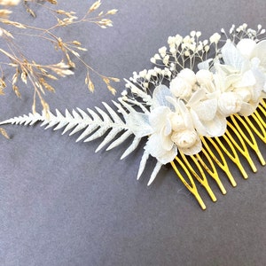 Peigne en fleurs stabilisées Accessoires de mariage coiffure mariéeAurora blanc image 1