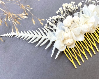 Preserved flower comb Wedding accessories bridal hairstyle--Aurora white