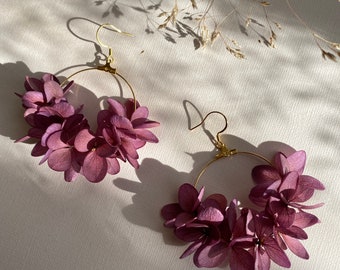 Boucle d'oreille en fleurs stabilisées cadeau spécial fête de mère--MYOSOTIS mauve foncé