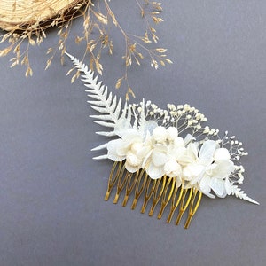 Peigne en fleurs stabilisées Accessoires de mariage coiffure mariéeAurora blanc image 2