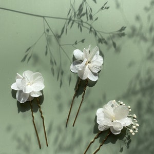 Bun stick Hairpins Hair clip in stabilized natural flowers wedding hair accessoriesCAPUCINE white 3 unités image 3
