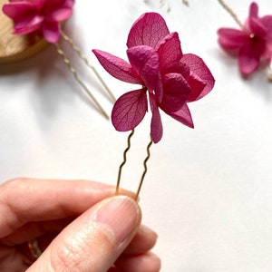 Bun stick Pins Hair clip in preserved flowers wedding accessoriesCAPUCINE fuschia pink 3 units image 1