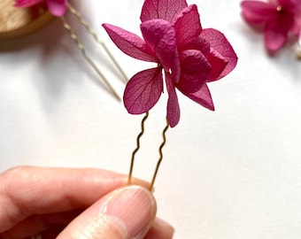 Bun stick Pins Hair clip in preserved flowers wedding accessories--CAPUCINE fuschia pink (3 units)