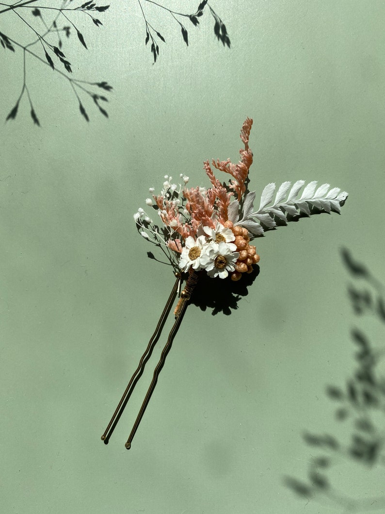Bun stick Pins Hair clip in stabilized flowers wedding hair accessoriesBAL CHAMPÊTRE pink white gold image 3