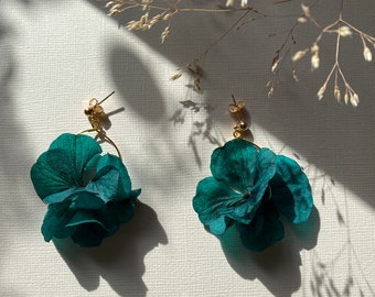 Preserved natural flower earrings wedding accessories special gift-- HEIDI blue peacock (limited edition)