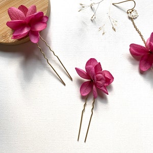 Bun stick Pins Hair clip in preserved flowers wedding accessoriesCAPUCINE fuschia pink 3 units image 3