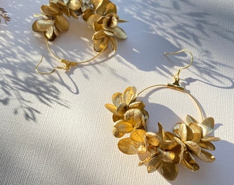 Collection 2023 Earrings in preserved natural flowers wedding accessories bride witness special gift--Golden MYOSOTIS