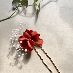 Pinned bun stick hair clip in preserved natural flowers wedding hairstyle accessoriesCAPUCINE orange terracotta image 7