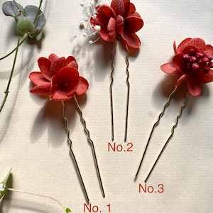 Pinned bun stick hair clip in preserved natural flowers wedding hairstyle accessoriesCAPUCINE orange terracotta image 4