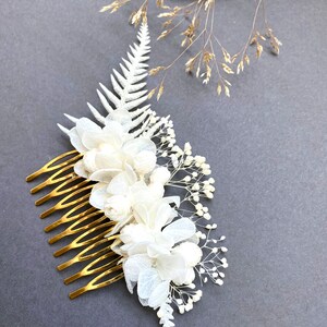 Peigne en fleurs stabilisées Accessoires de mariage coiffure mariéeAurora blanc image 3