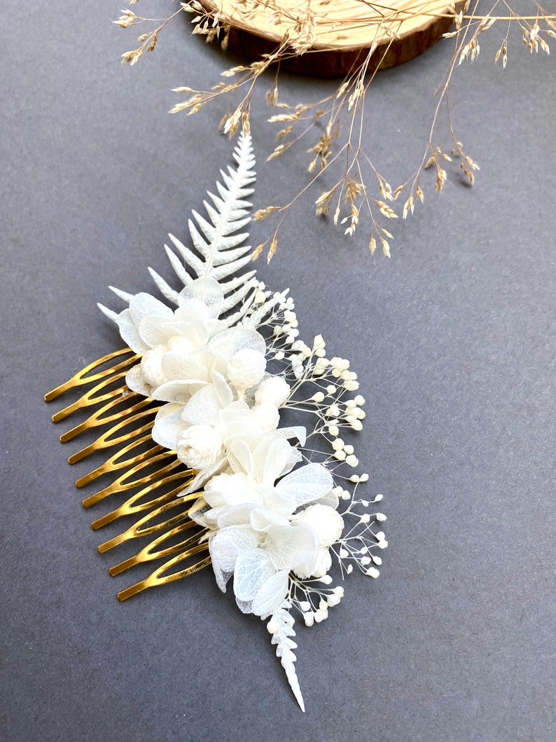 Peigne en fleurs stabilisées Accessoires de mariage coiffure mariéeAurora blanc image 3