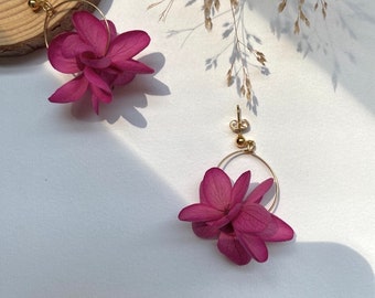 Preserved natural flower earrings wedding accessories bride witness special mother's day gift--HEIDI fuchsia rose