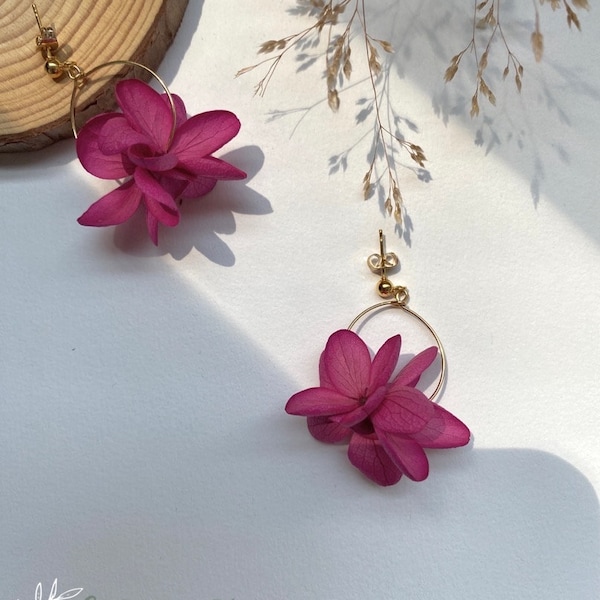 Preserved natural flower earrings wedding accessories bride witness special mother's day gift--HEIDI fuchsia rose