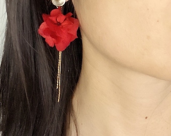Stabilized natural flower earrings accessories wedding bride witness special gift--PHOEBE bright red