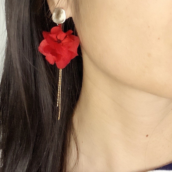 Stabilized natural flower earrings accessories wedding bride witness special gift--PHOEBE bright red