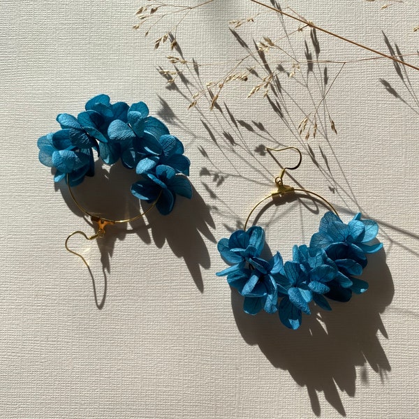 Collectie 2023 Creoolse oorbellen in natuurlijke bloemen trouwaccessoires speciaal cadeau - Petroleumblauw MYOSOTIS