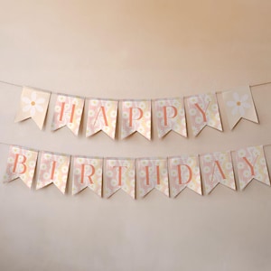 One Groovy Girl Flag Banner, Daisy Flower Birthday Banner, Download and Customize, Pink and Orange Birthday Banner, Happy Birthday Banner