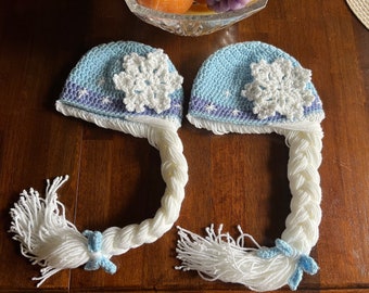 Frozen Inspired Elsa and Anna Crochet Hat, Snow Queen Elsa Crochet Hat, Costume Hat for Girls, Birthday Gift, Toddlers Hat, Halloween Hat,