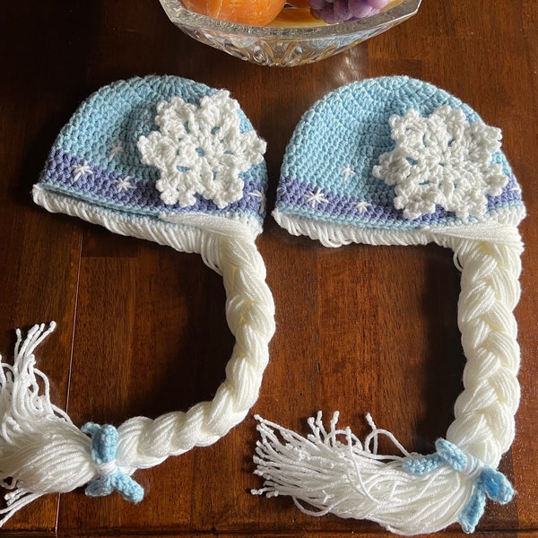 Frozen Inspired Elsa and Anna Crochet Hat, Snow Queen Elsa Crochet Hat, Costume Hat for Girls, Birthday Gift, Toddlers Hat, Halloween Hat,