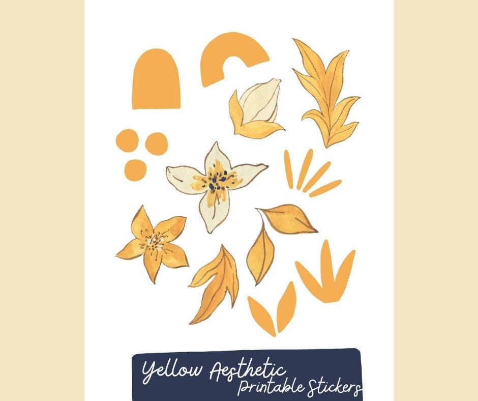 Yellow Aesthetic Stickers Pack Printable Sheets for Journal - Etsy