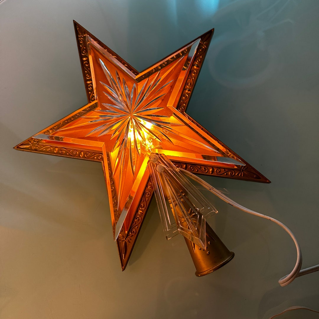 Vintage Lighted Gold Star Tree Topper Vintage Christmas Tree Etsy