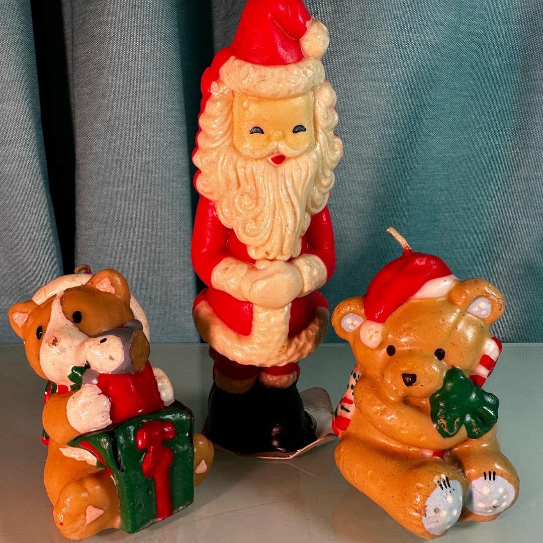 Vintage Gurley Santa Candle & Two Christmas Teddy Bear Candles Etsy