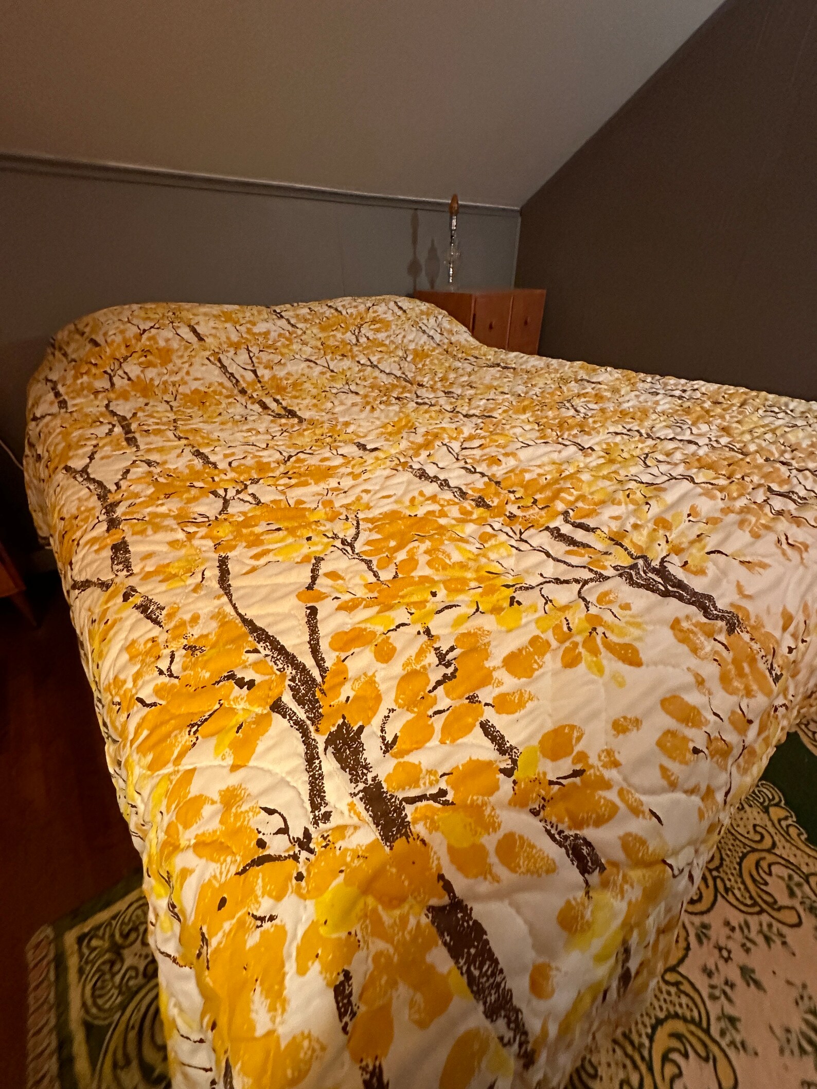 Vintage Jcpenney Quilted Bedspread 1970s Yellow Aspen Trees Coverlet