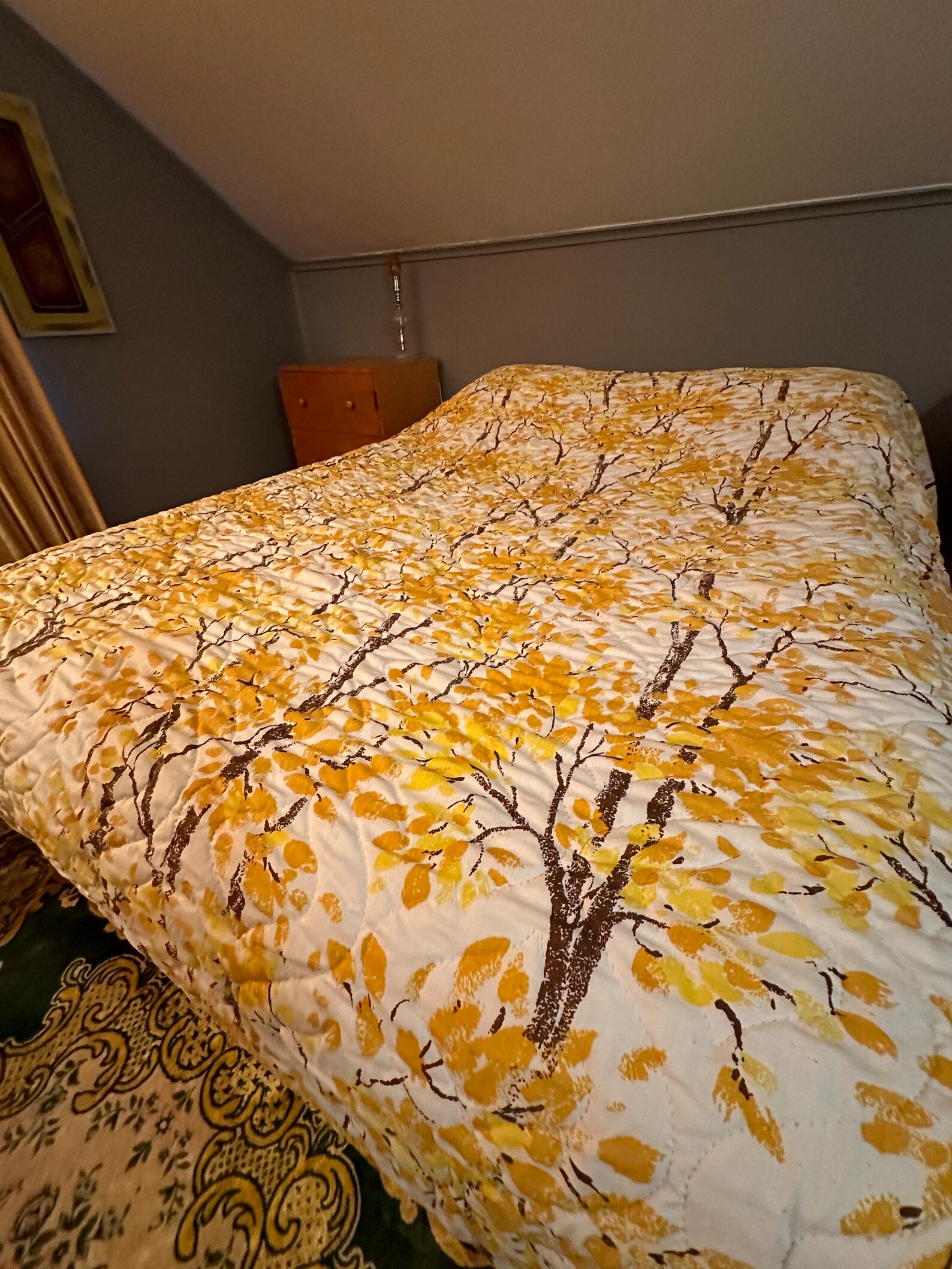 Vintage Jcpenney Quilted Bedspread 1970s Yellow Aspen Trees Coverlet