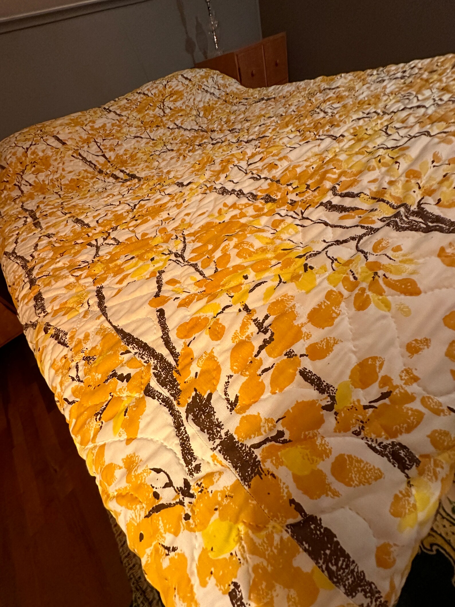 Vintage Jcpenney Quilted Bedspread 1970s Yellow Aspen Trees Coverlet