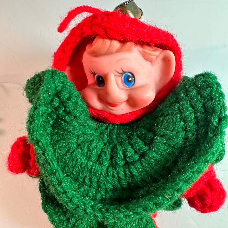 3 Vintage Ornament Elves Elf Doll Bendable Pixies Checkered Clothes