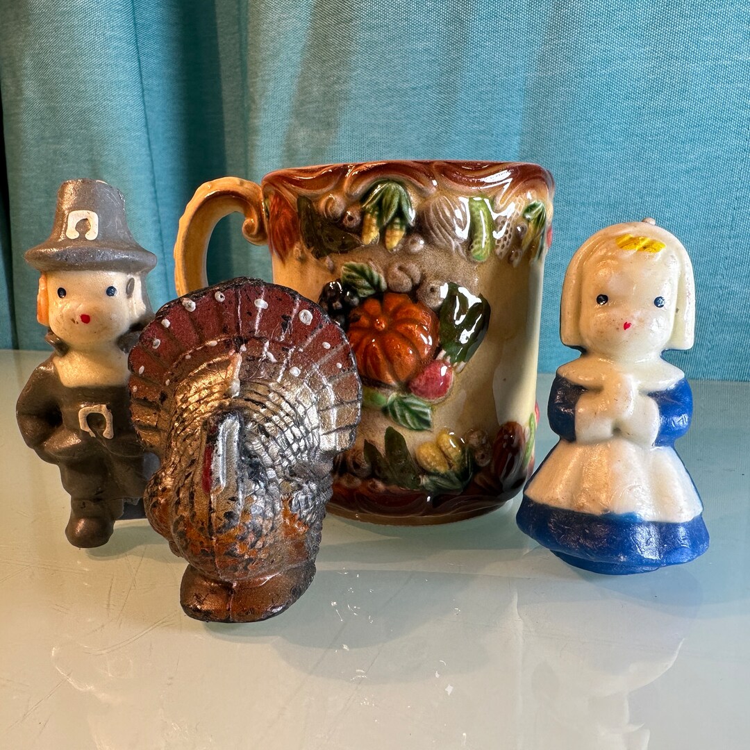 3 Vintage Gurley Thanksgiving Candles & Napco Turkey Pumpkin Etsy