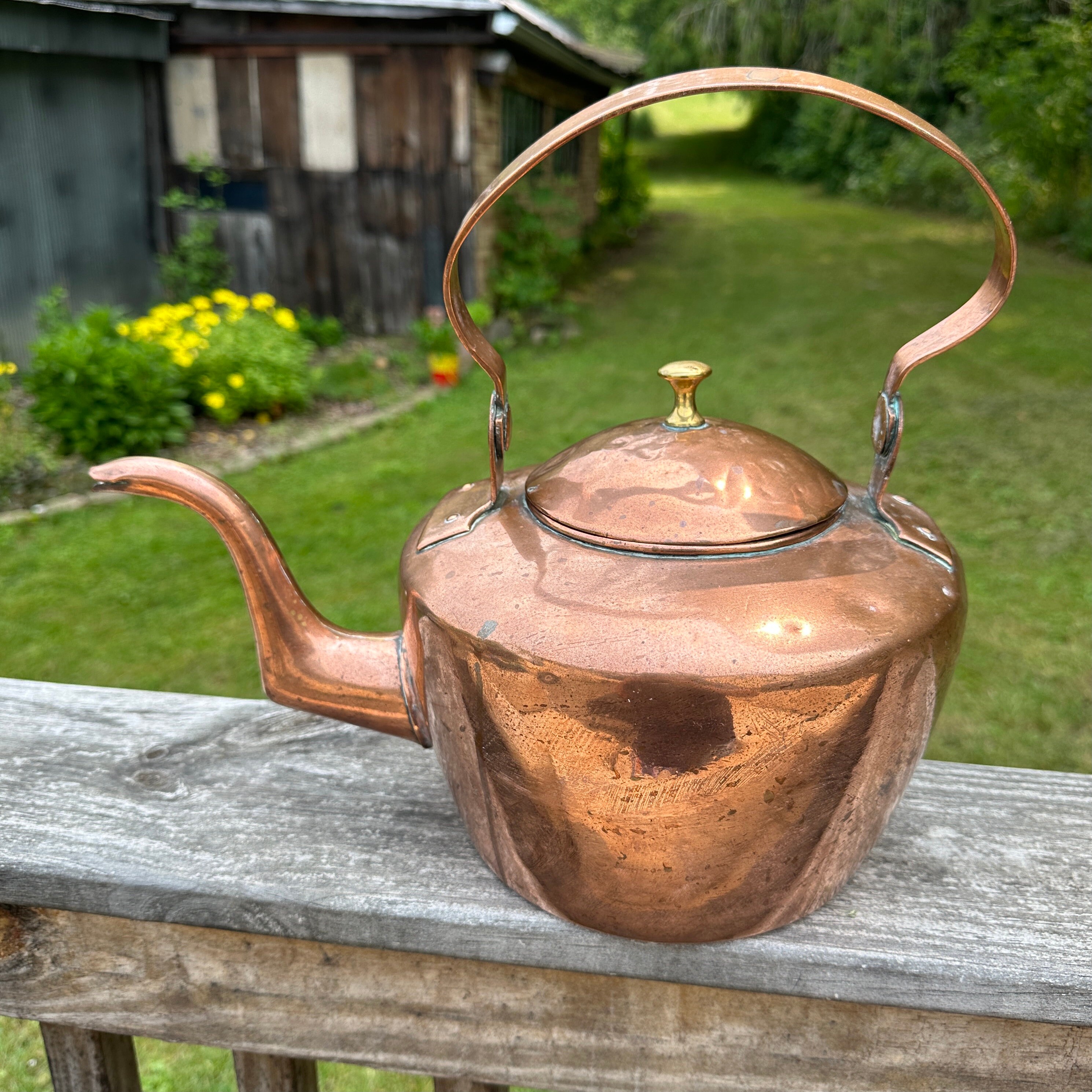 Antique Copper Tea Kettle Gooseneck Spout