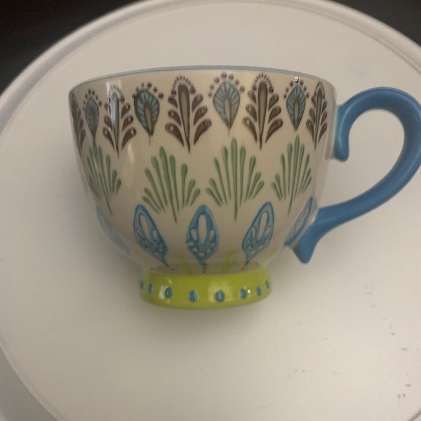 Coffee or Tea collector Cup. Pier 1  Ellie Peacock Collectible | Oversized Coffee Mug, Hand-Painted Stoneware.