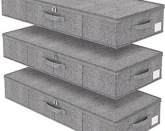 Under Bed Storage 3 Pack-Foldable, Sturdy, and Ultra-Thick Fabric Blanket Shoe Storage Box with Lid and 3Handles -30x15x6.7inch