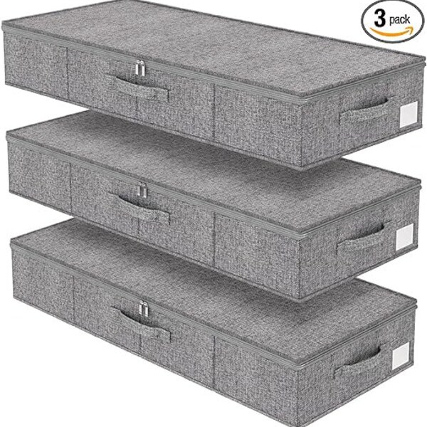 Under Bed Storage 3 Pack-Foldable, Sturdy, and Ultra-Thick Fabric Blanket Shoe Storage Box with Lid and 3Handles -30x15x6.7inch