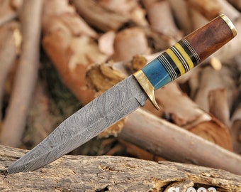 Handmade Damascus Steel Hunting Knife, Personalized Gift for Him