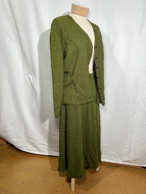 Cozy, green, classic knit, sweater, set vintage c… - image 1