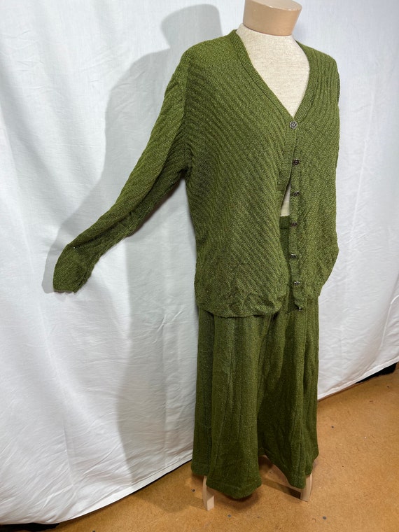 Cozy, green, classic knit, sweater, set vintage c… - image 2