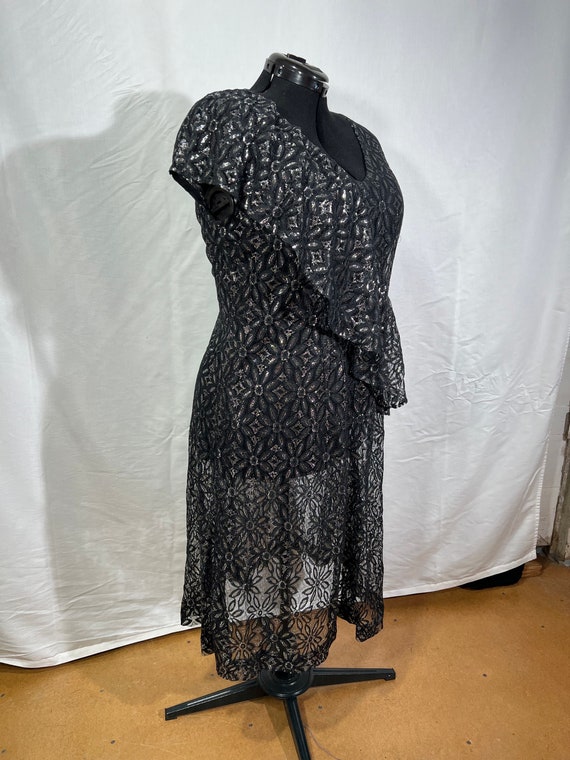 Metallic black and silver lace dress, below the k… - image 2