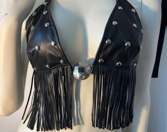 フリンジ付きレザービキニトップ Lサイズ