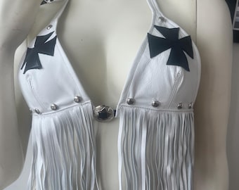Iron cross Fransen Leder Bikinioberteil Medium