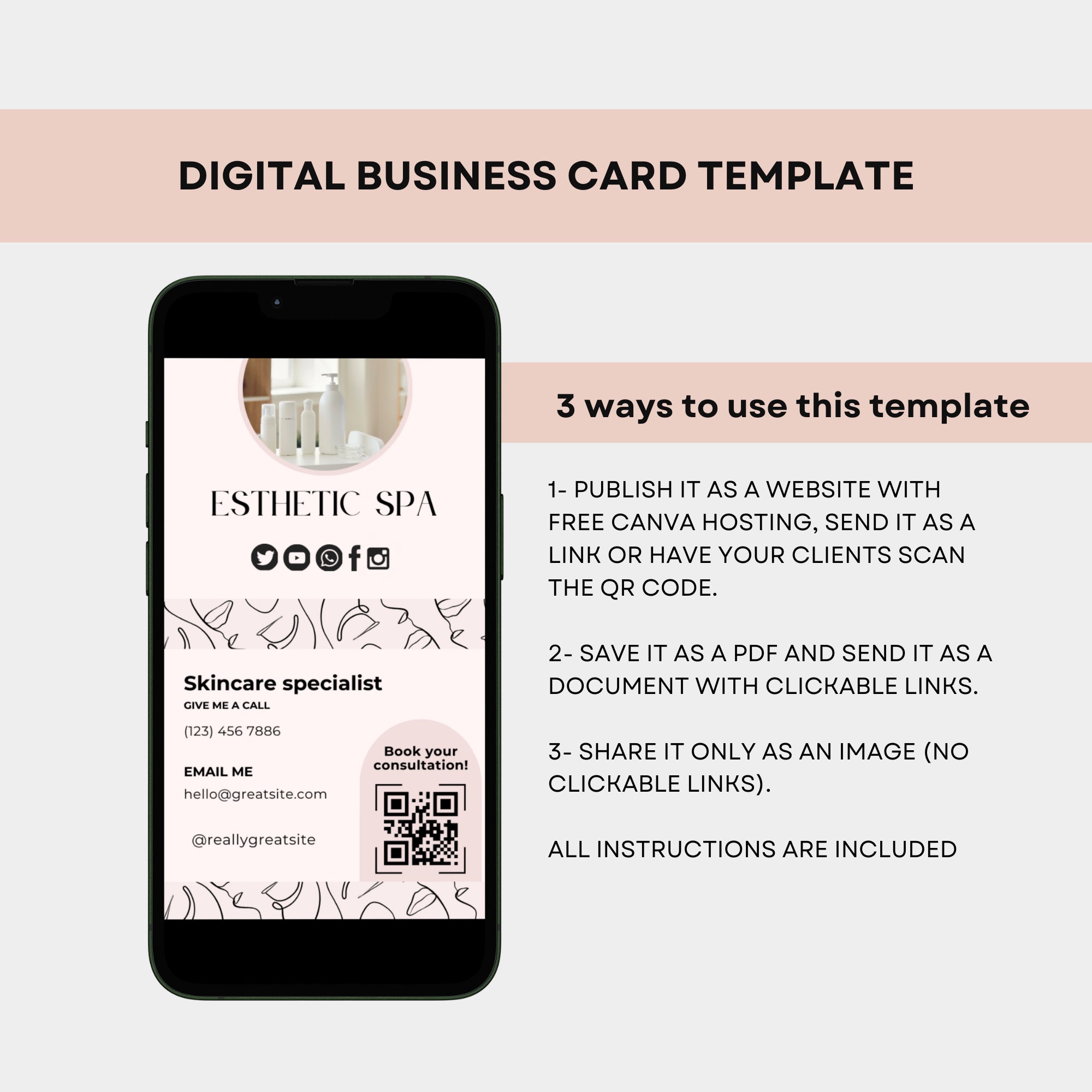 QR Code Digital Business Card Bundle Skincare Template Esthetician Qr Code Digital Business Card Bundle Skincare Template Esthetician