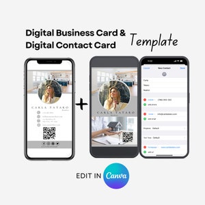 Modello di biglietto da visita digitale per agente immobiliare con codice QR e link cliccabili, informazioni di contatto biglietto da visita digitale scansionabile, modello Canva modificabile