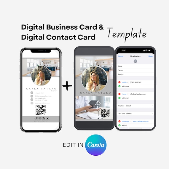 Realtor Digital Business Card Template: QR Code, Clickable Links (Canva Editable)
