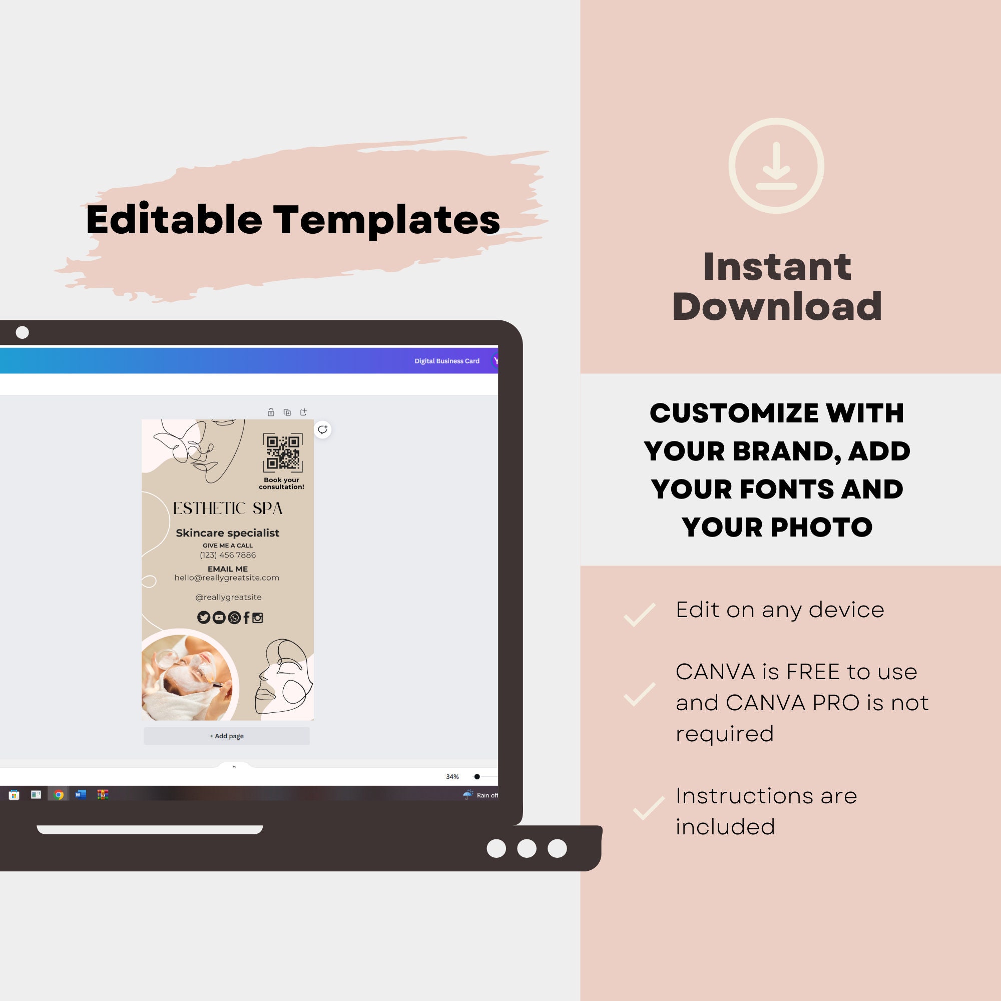 QR Code Digital Business Card Bundle Skincare Template Esthetician Qr Code Digital Business Card Bundle Skincare Template Esthetician
