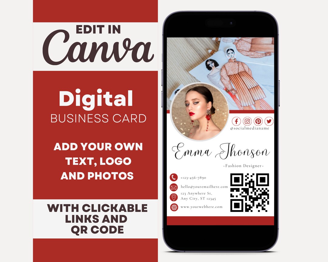 Fashion Designer Business Card, QR Code Digital Business Card Template