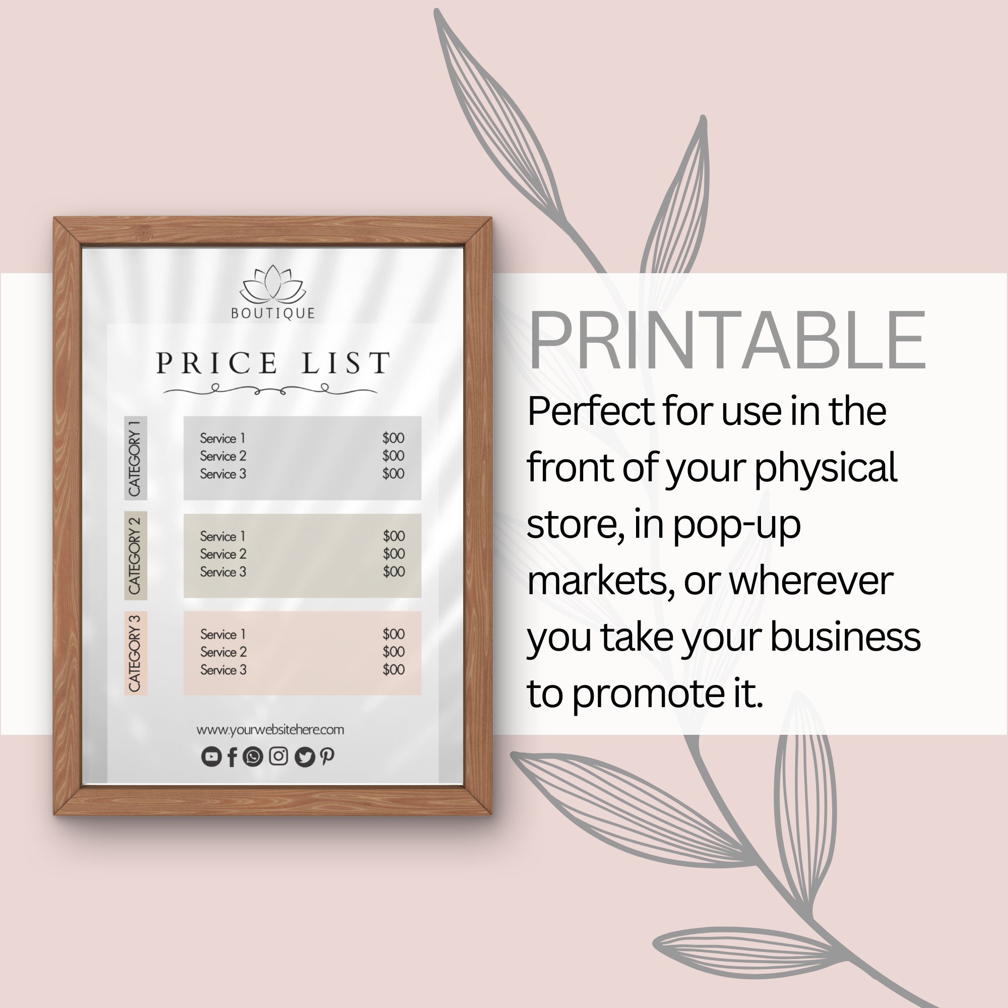 Boutique Price List Template, Digital & Printable, Business Price List, Social Media Sign ...