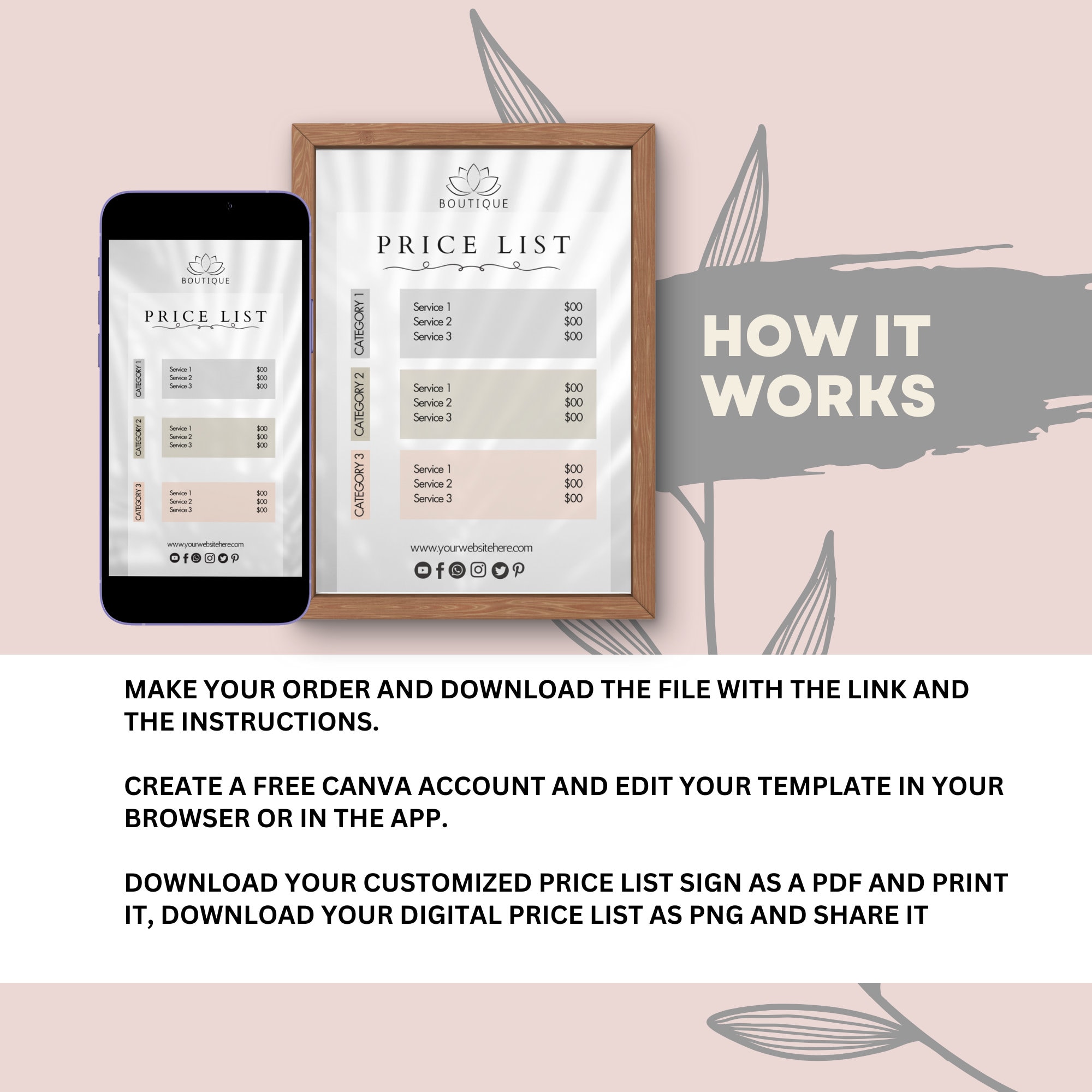 Boutique Price List Template, Digital & Printable, Business Price List ...