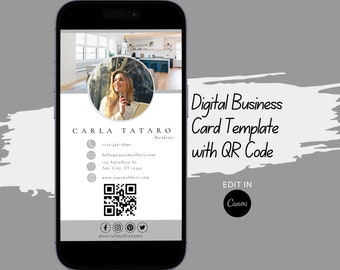 Realtor Digital Business Card Template With QR Code & Clickable Links, Fully Editable Canva Template Design, Instant Download Digital Card